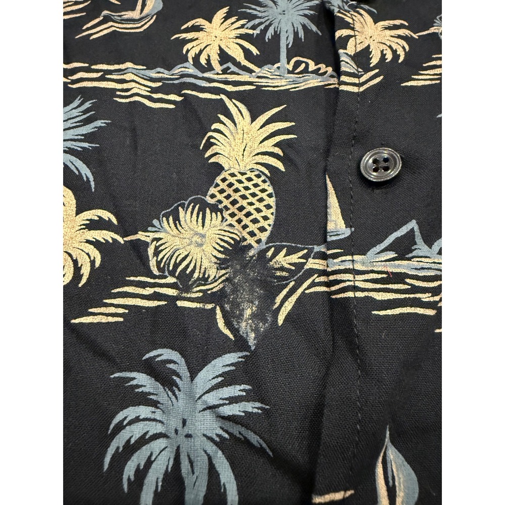 Aura Mens Large Tropical Pineapple Palm Tree Short Sleeve Button Down Shirt USA - Picture 2 of 5
